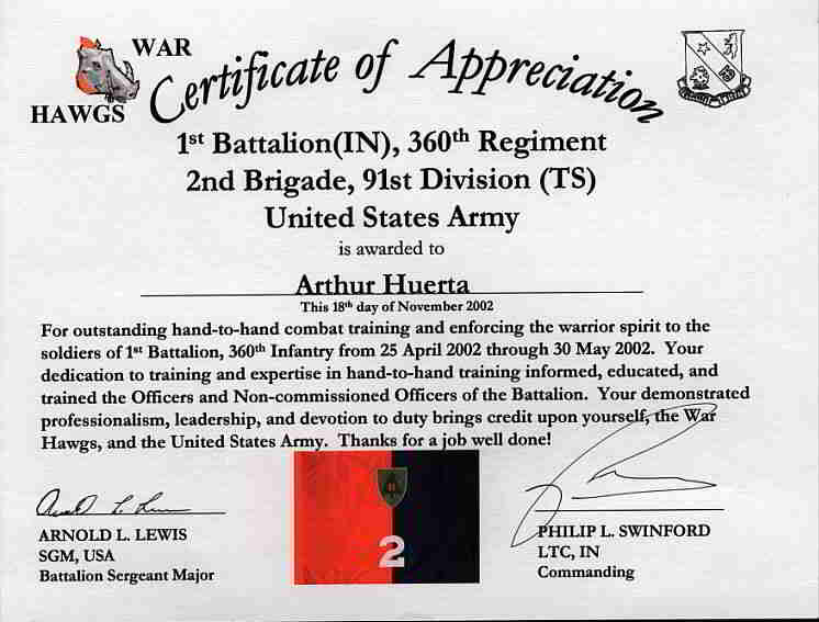 Army Certificate of Appreciation